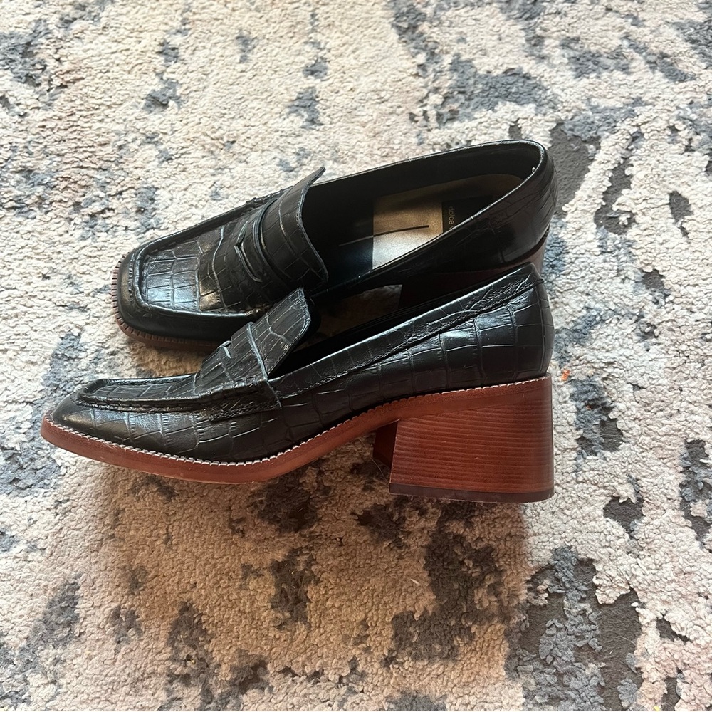 Dolce Vita Black Croc Print Women's Loafers